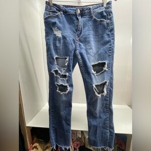 Papaya Women's Ripped Dark Blue High Rise Jeans